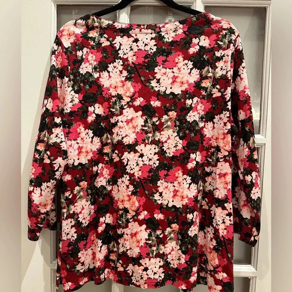 Lands’ End 3/4 Sleeve Hydrangea Floral Pink & Red Cotton Top Blouse Size XL 18 - Picture 4 of 11